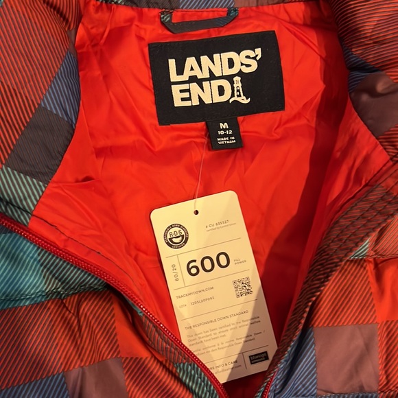 🌸New Land’s End Down Vest 600 Puffer Responsible Down Size Medium Plaid - Picture 4 of 8